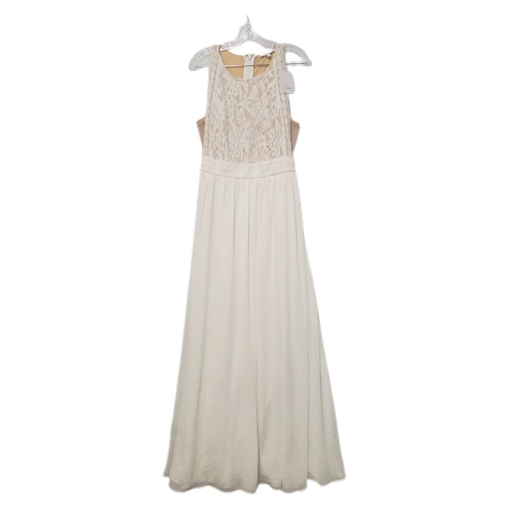 LULUS Maxi Dress Sleeveless White Lace & Chiffon Formal Special Event Lined Sz M